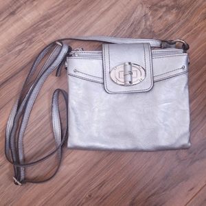 Silver Pleather Crossbody Handbag